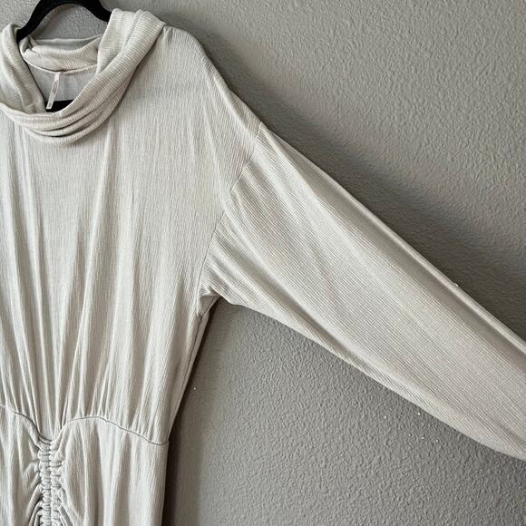 Free People Sundown Mini Dress Ruched Drawstring Side Cowl Neck Long Sleeve - Picture 5 of 8